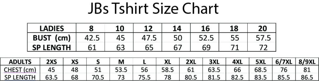 New sizes JBs chart
