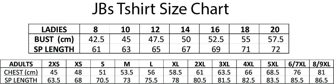 Jbs Tshirt size chart