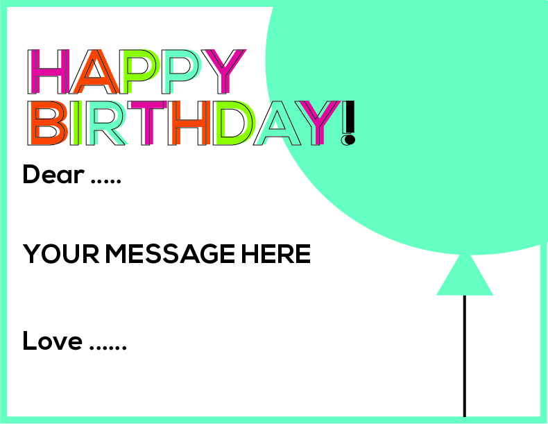Custom Message and Gifting Service birthday balloon cards Green