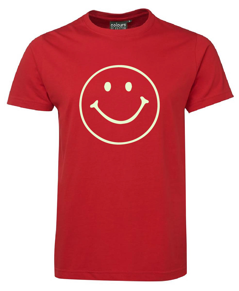 Glow in the Dark Smiley Tshirt - coloured tops! - tshirtsrus.com.au